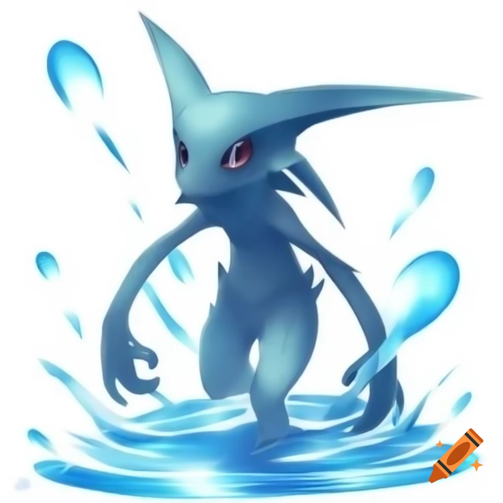 Humanoid water creature from Digimon, full-length portrait on white background