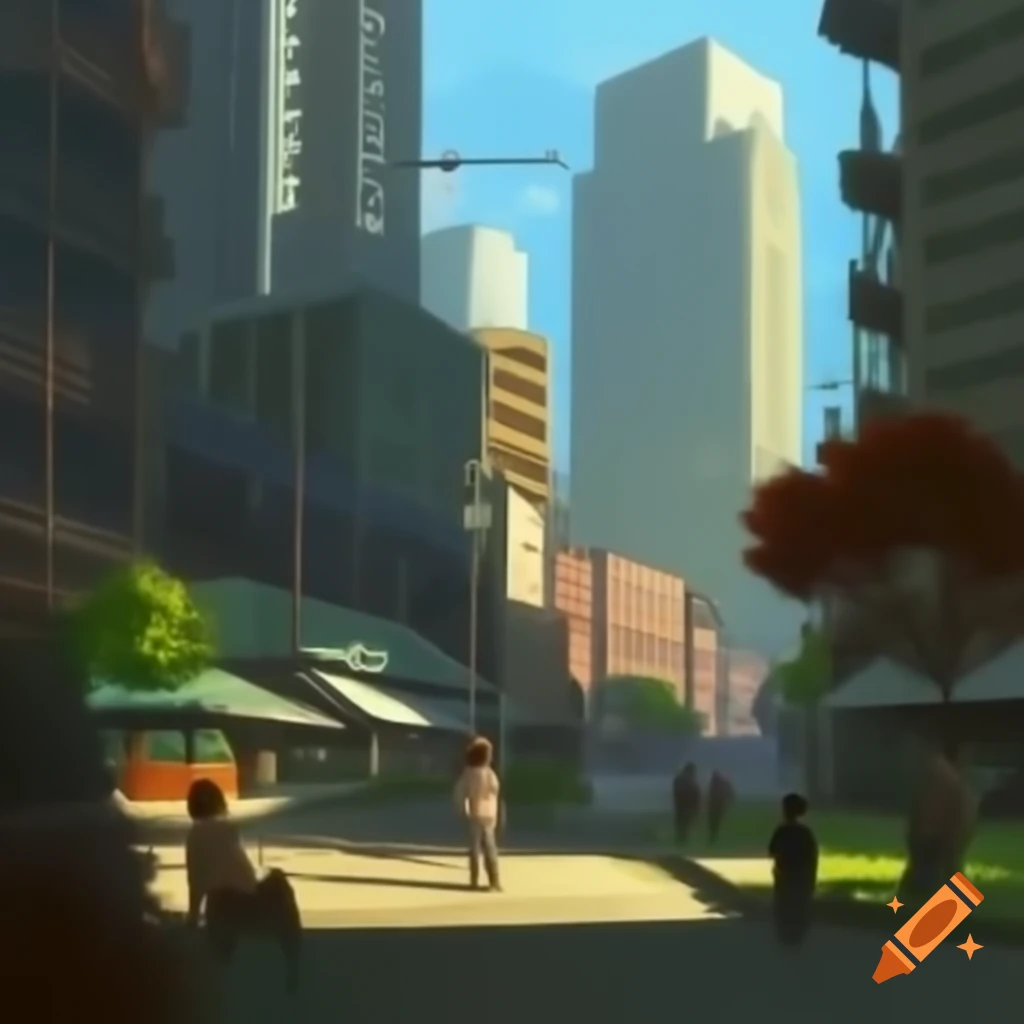 Vibrant city scene depicting peaceful coexistence among people
