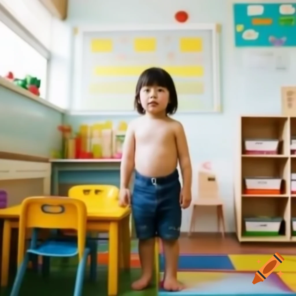 Child in colorful bright daycare kindergarten