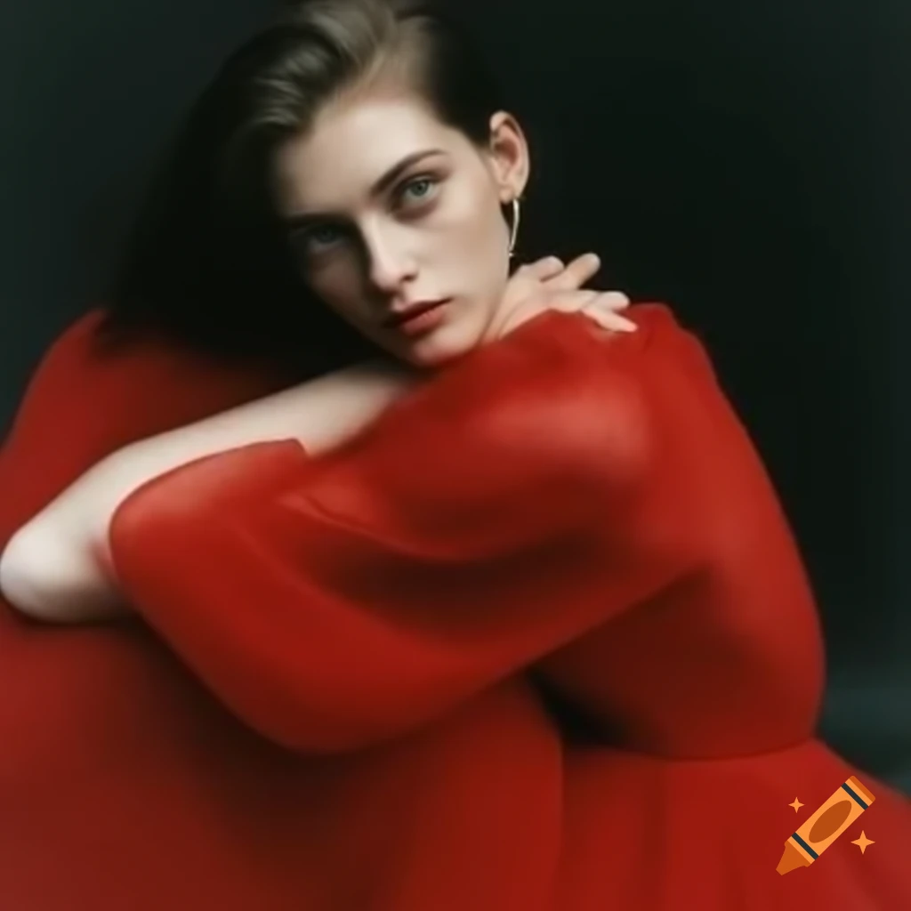 Woman in elegant red dress