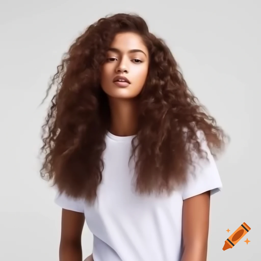 Female k idol with tan skin long curly black hair in braids casual