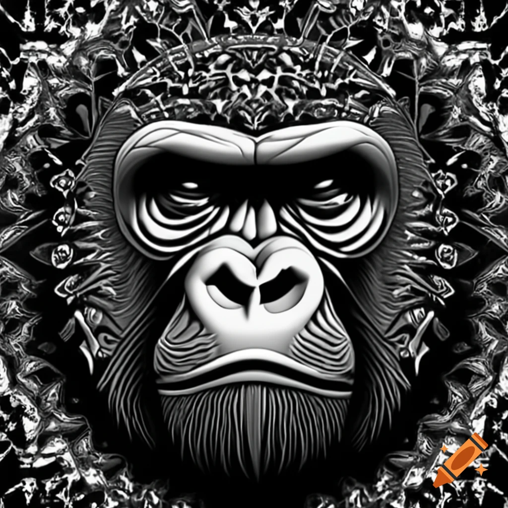 Black and white mandala featuring a gorilla design