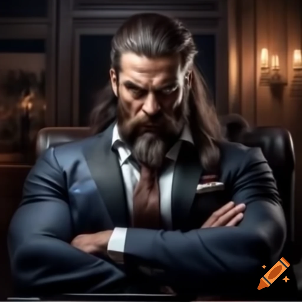 Confident businessman in luxurious office with arms crossed