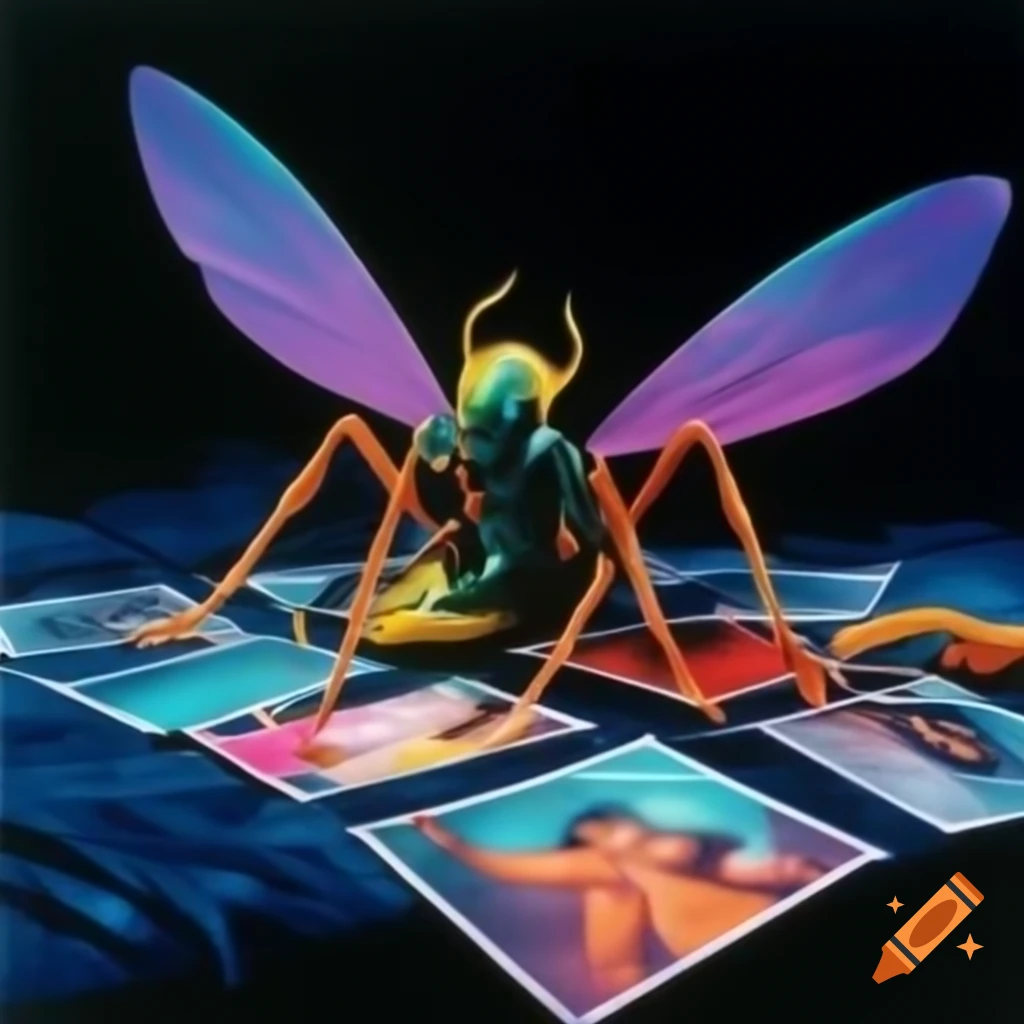 Pop surreal 2000's photography with iridescent colors and giant silver ants