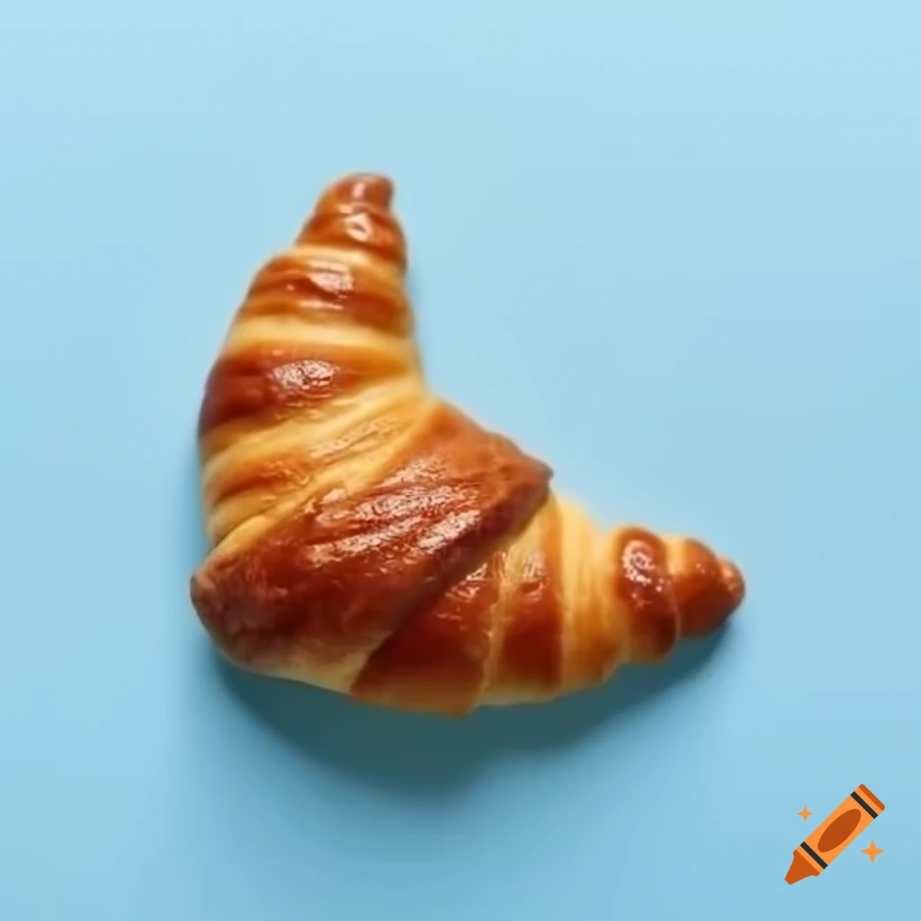 Top view of croissant on light blue background