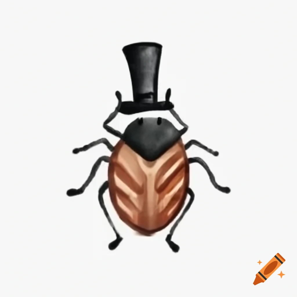 Flea bug wearing top hat and monocle on white background