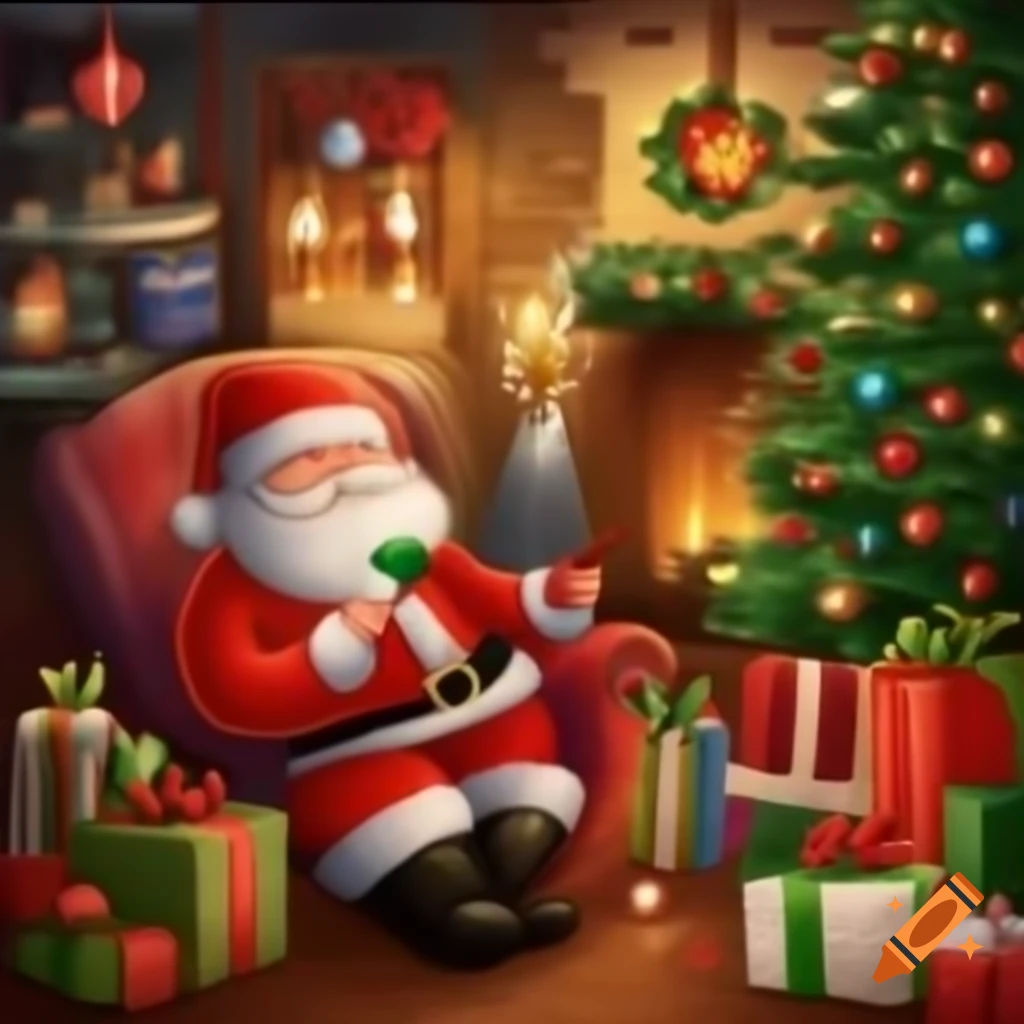 Humorous Christmas scene with festive decorations