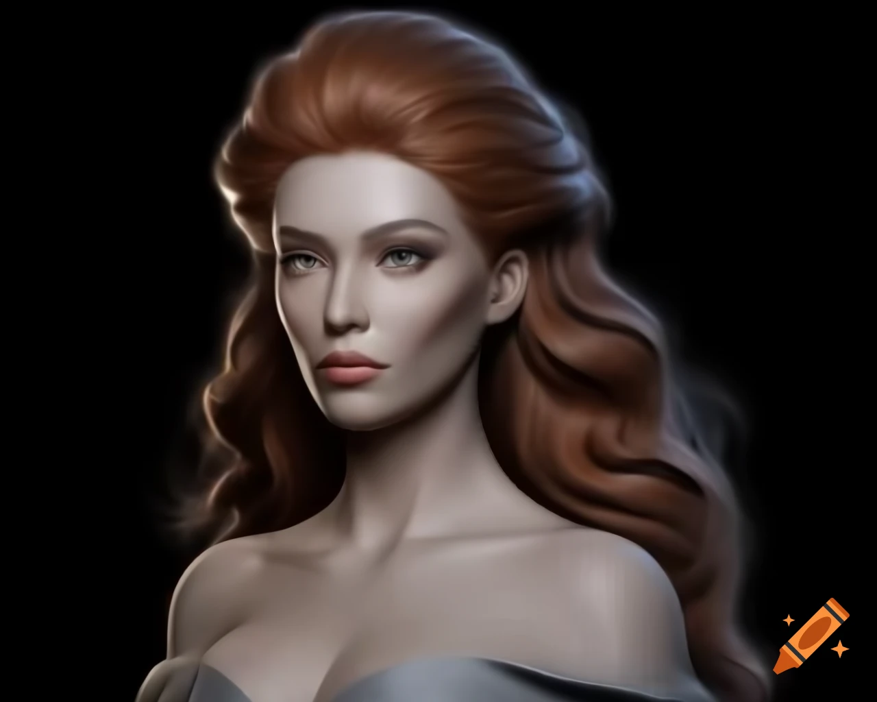Close-up portrait of woman in flowing dress with beautiful hair in realistic digital art style