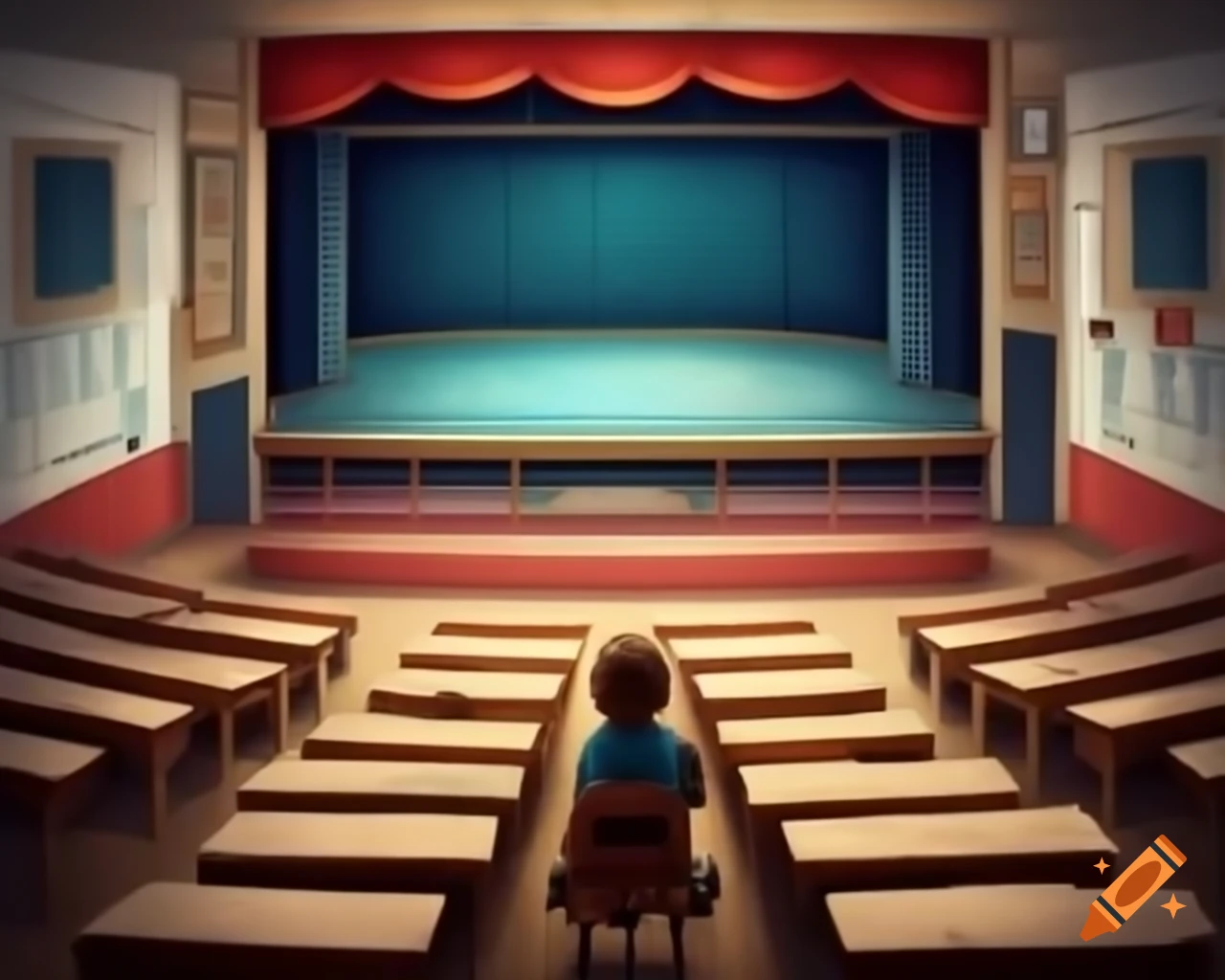 Classroom poster showing theatrical stage from top angle