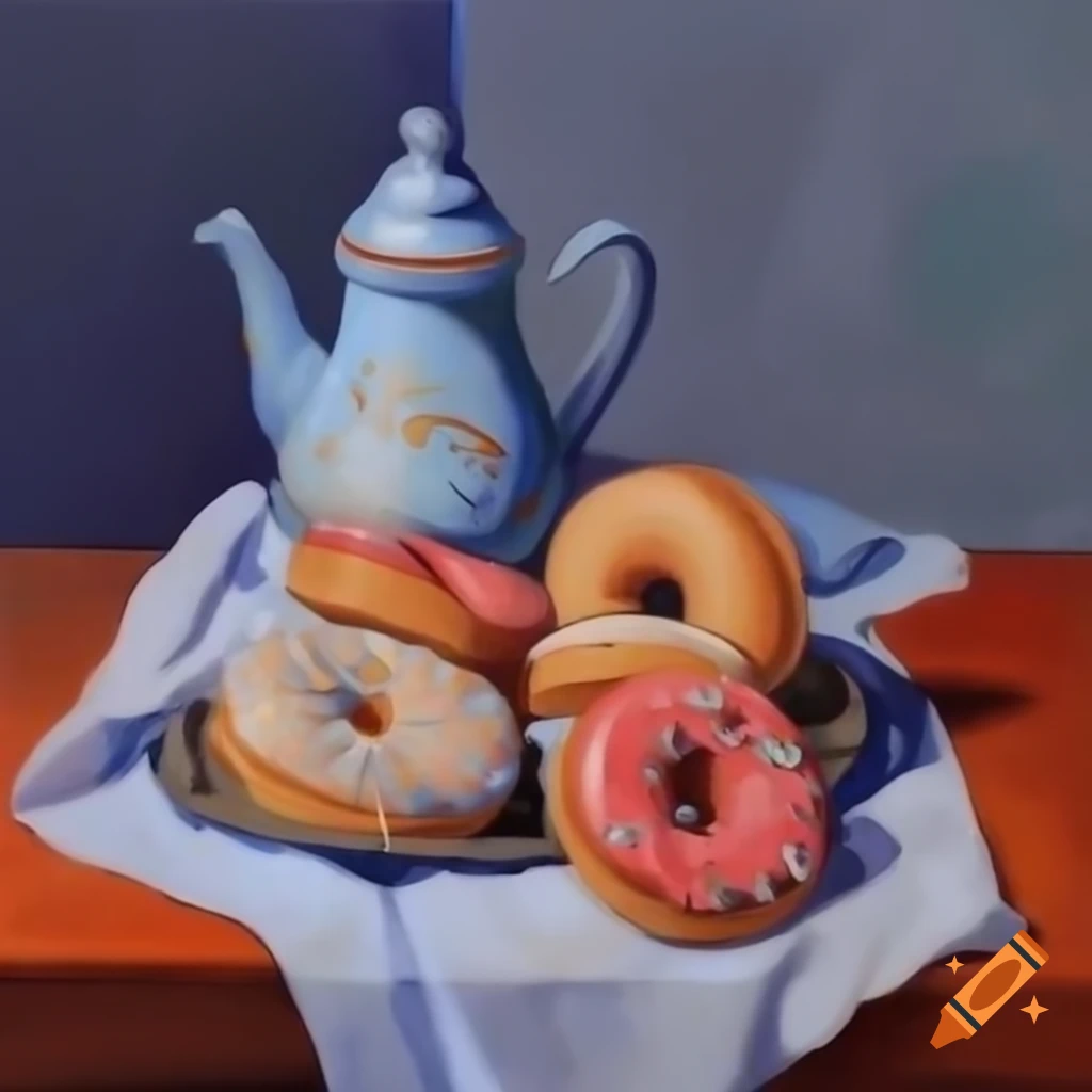 Impressionist still life painting featuring doughnuts
