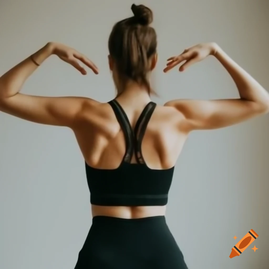 Young woman in yoga outfit lifting arms up