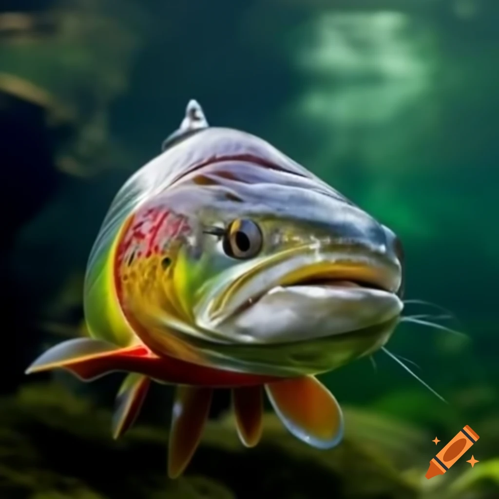 Rainbow trout depicting a unique and unsettling facial expression