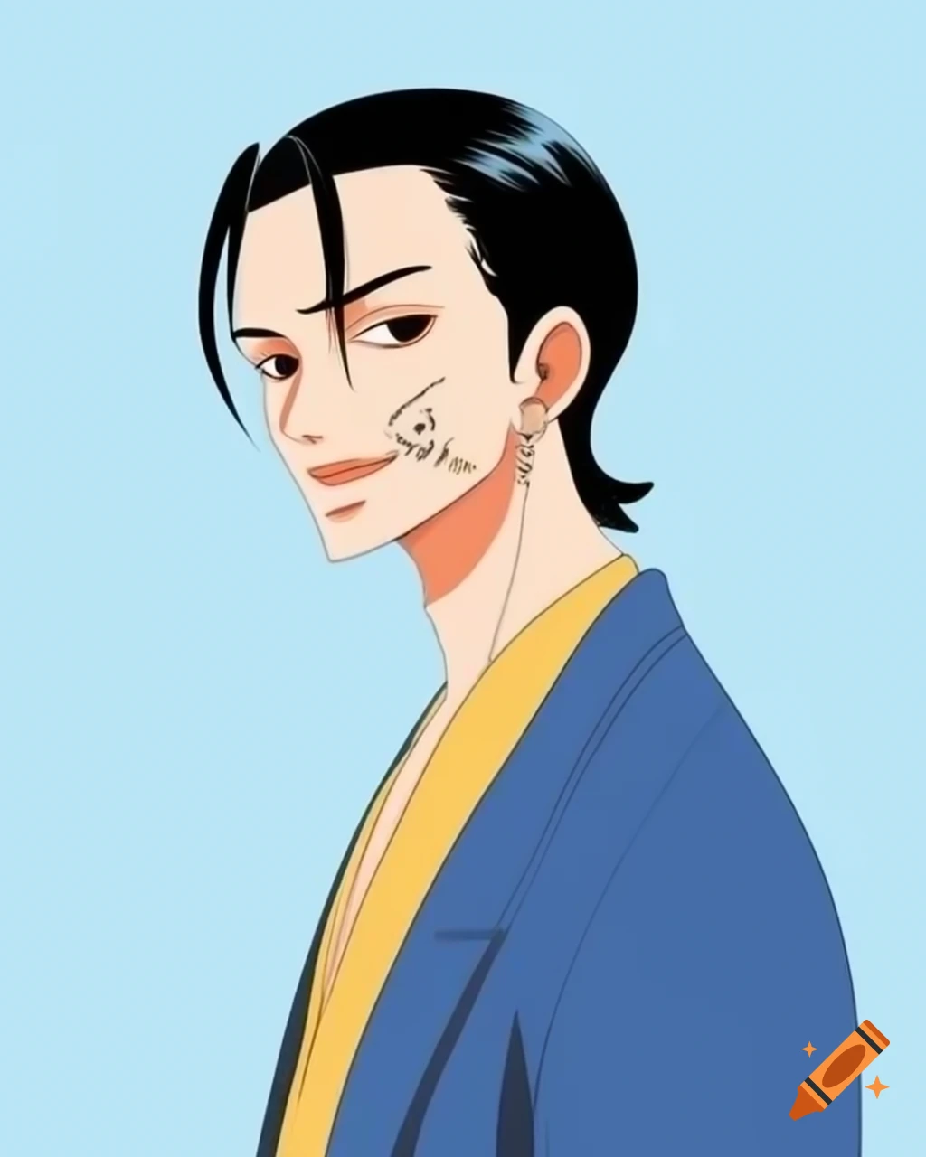 Charismatic and elegant young man illustrated in one piece art style