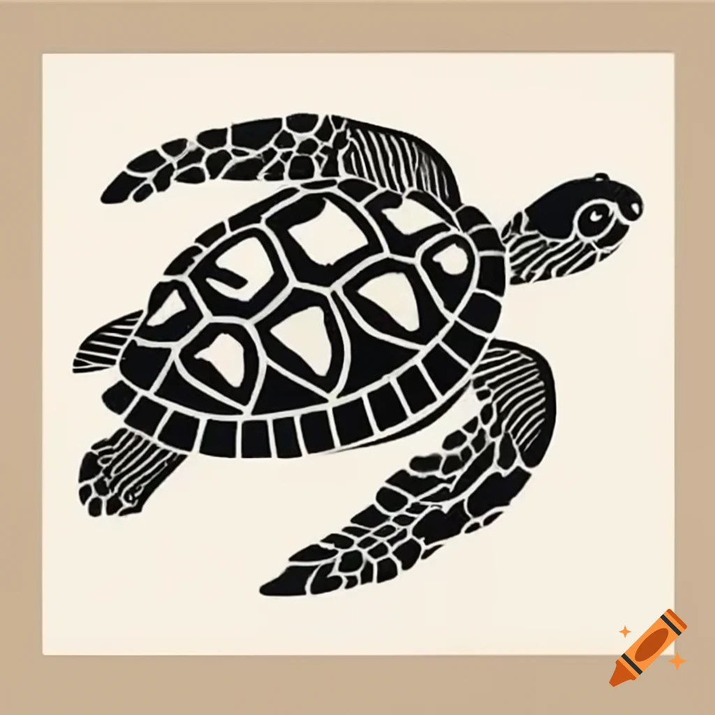 Turtle depicted in linocut art style