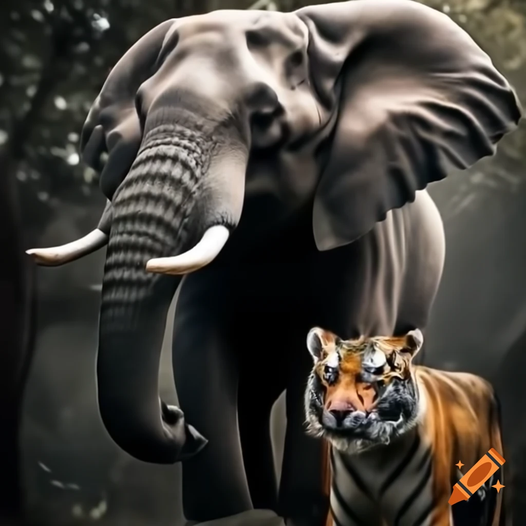 Elephant and tiger standing together