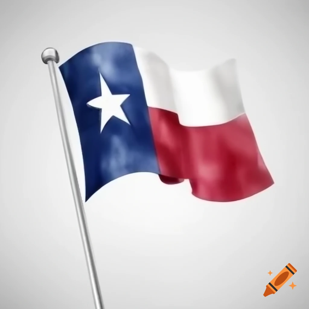 Texas flag gently waving on angled silver flagpole