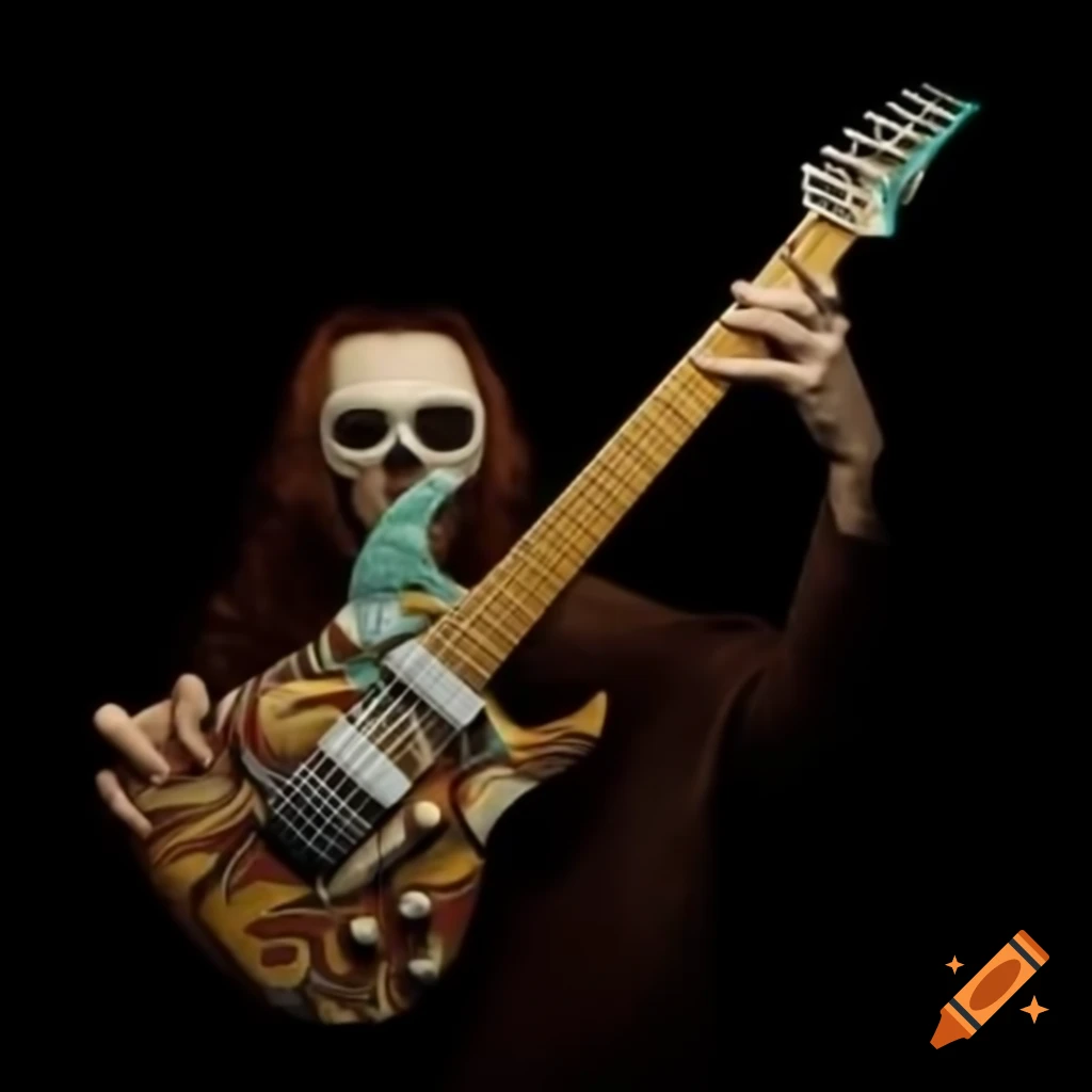 Unique guitarist performing, controlled by an android