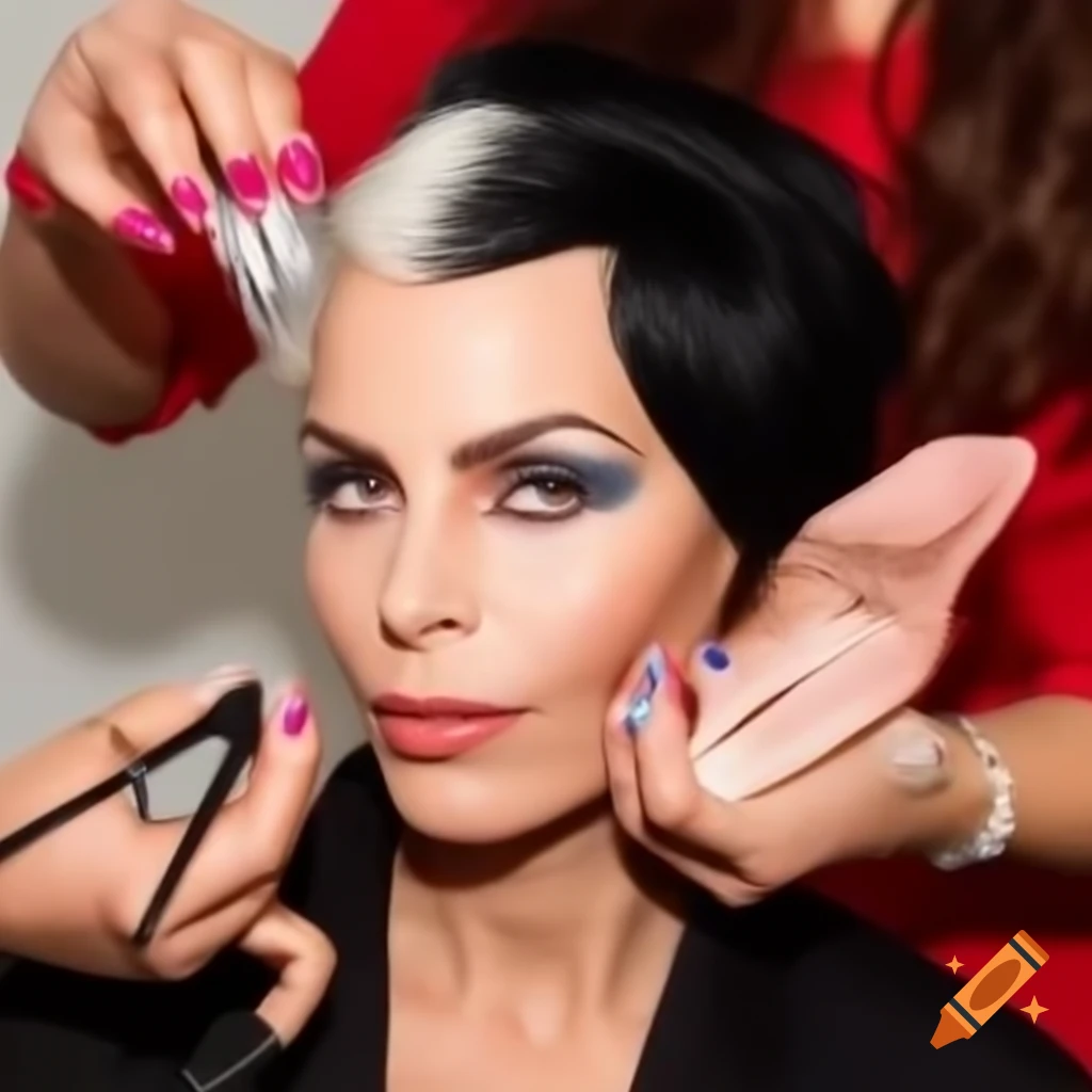 Cruella inspired makeup with bold colors and dramatic features