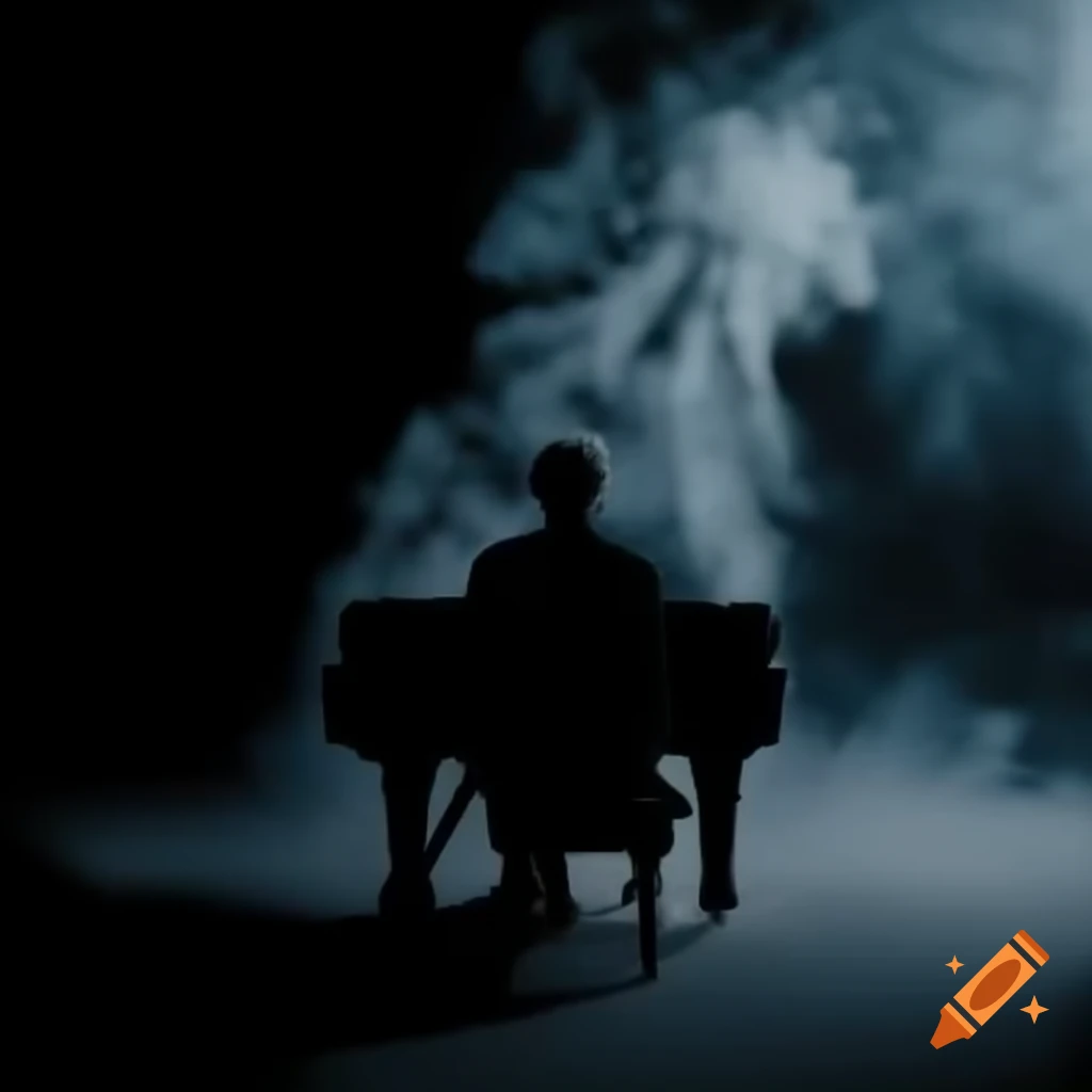 Piano silhouette surrounded by smoke