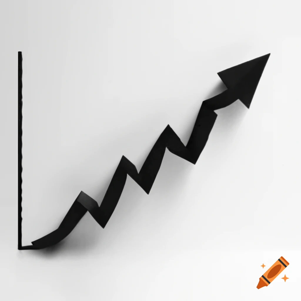 Black chart with ascending arrow on white background, origami style