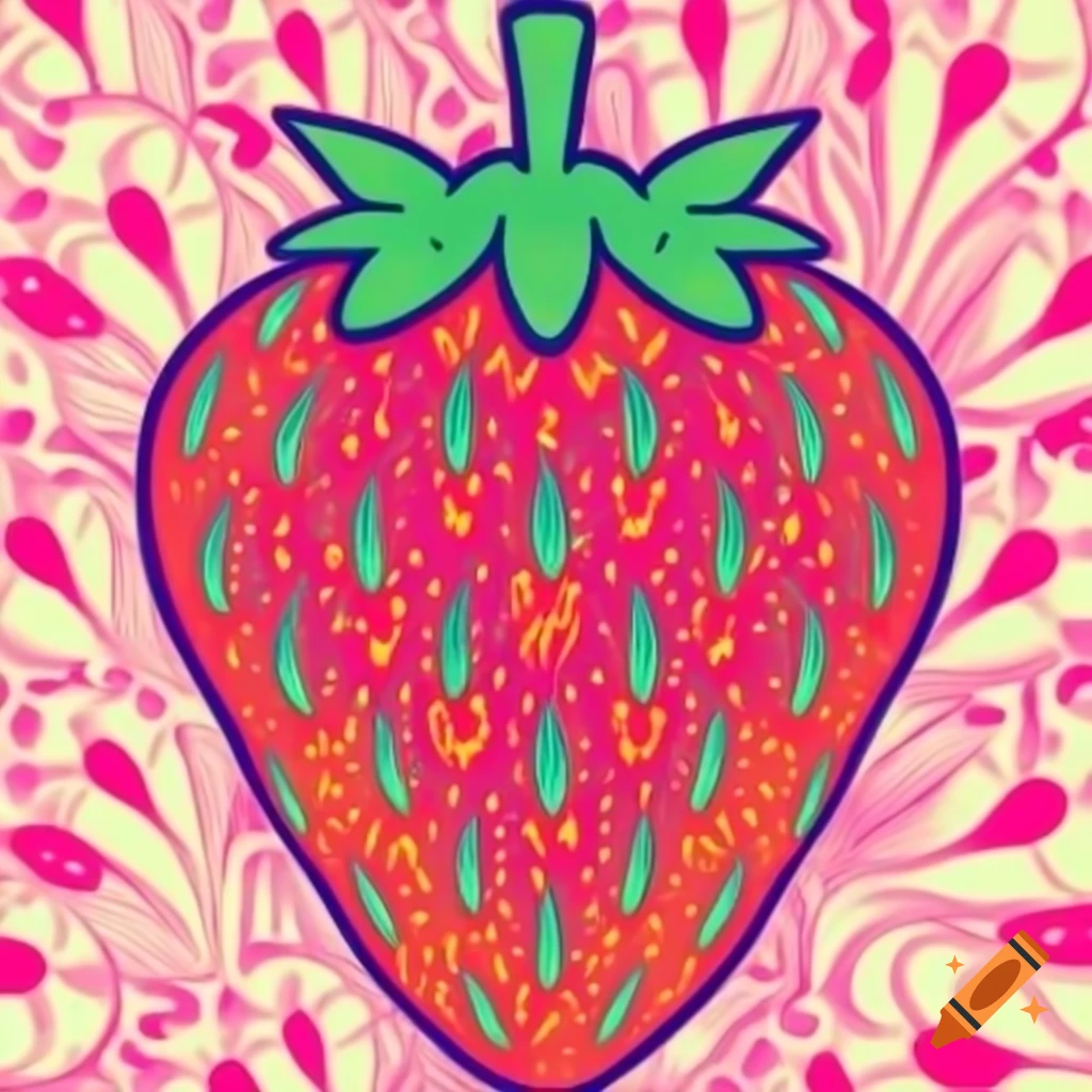 Psychedelic strawberry design featuring vibrant colors