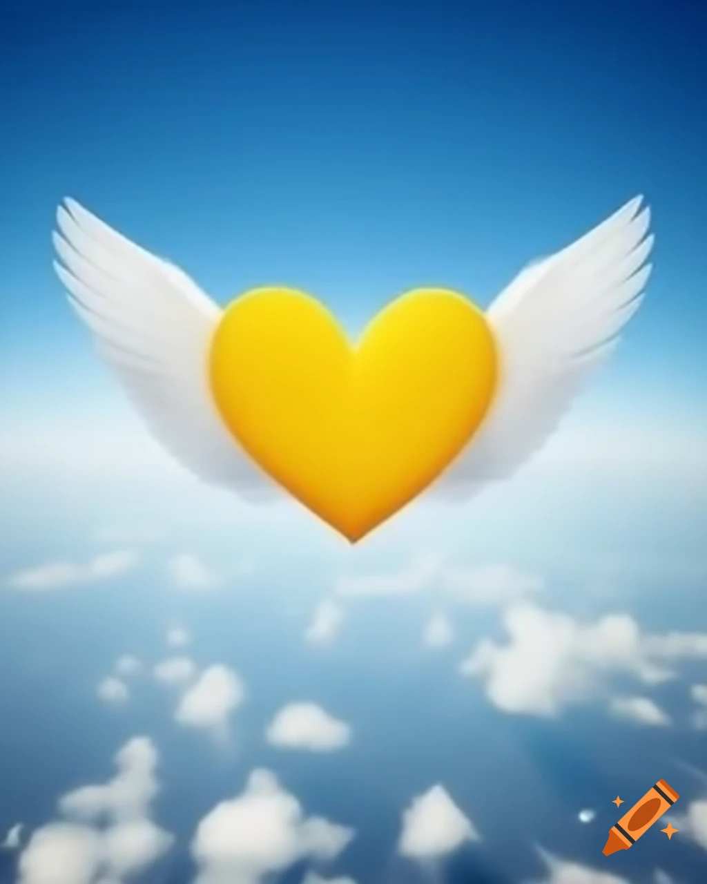 Yellow heart with white wings symbolizing pure intentions, taking flight