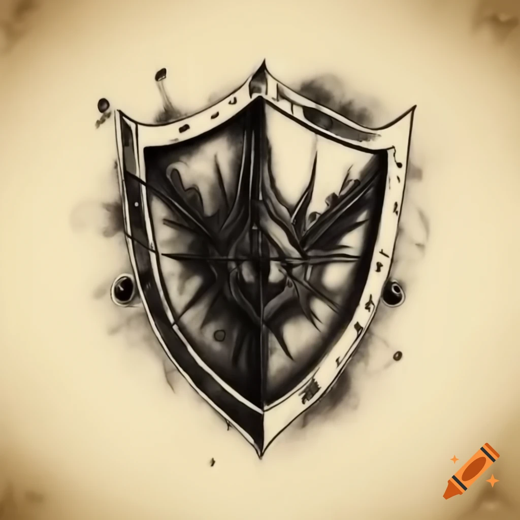 Shield symbol on plain background, dark fantasy vintage style