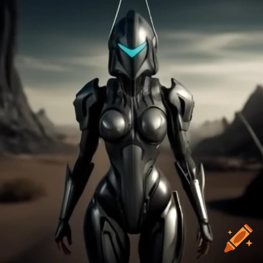 Slender futuristic knight standing in a wasteland