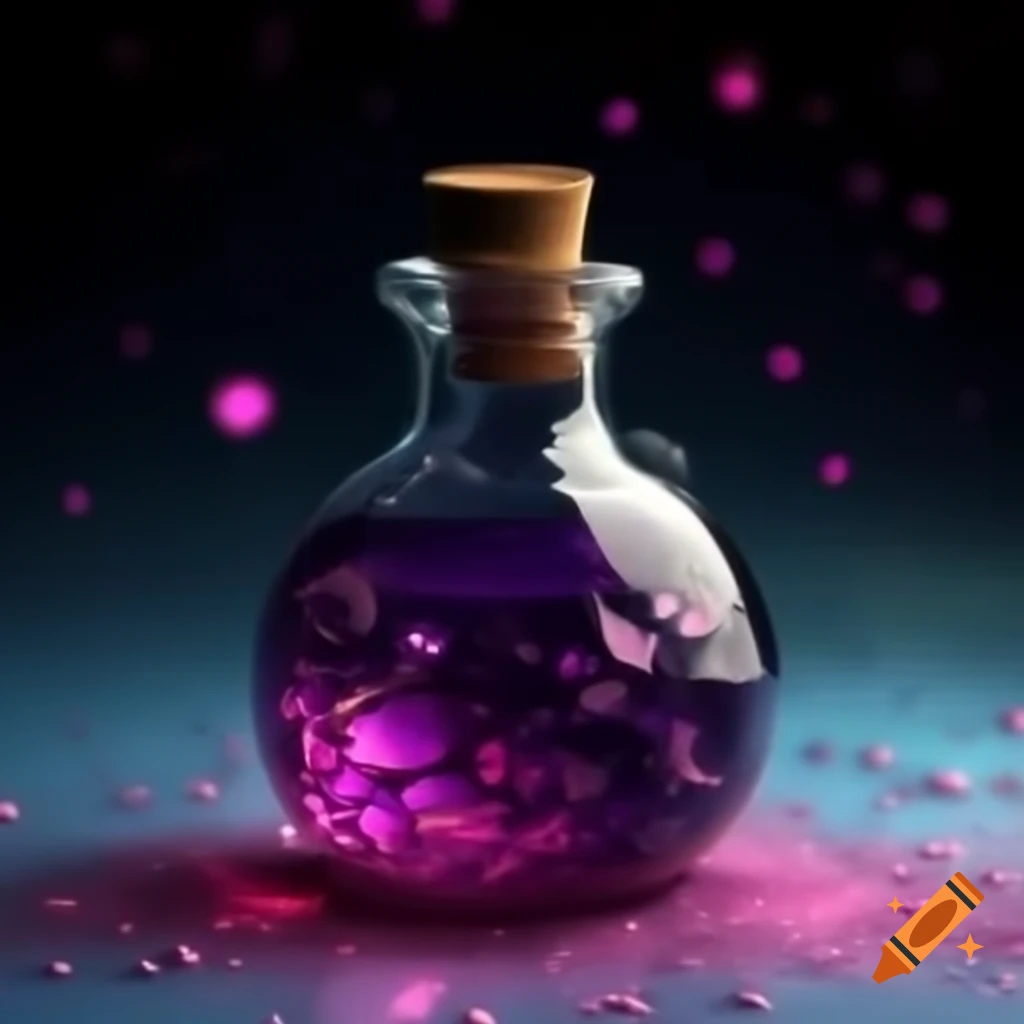 Black potion bottle with pink and purple sparkles