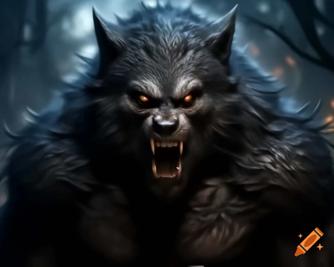 Monstrous hairy werewolf with obsidian fur