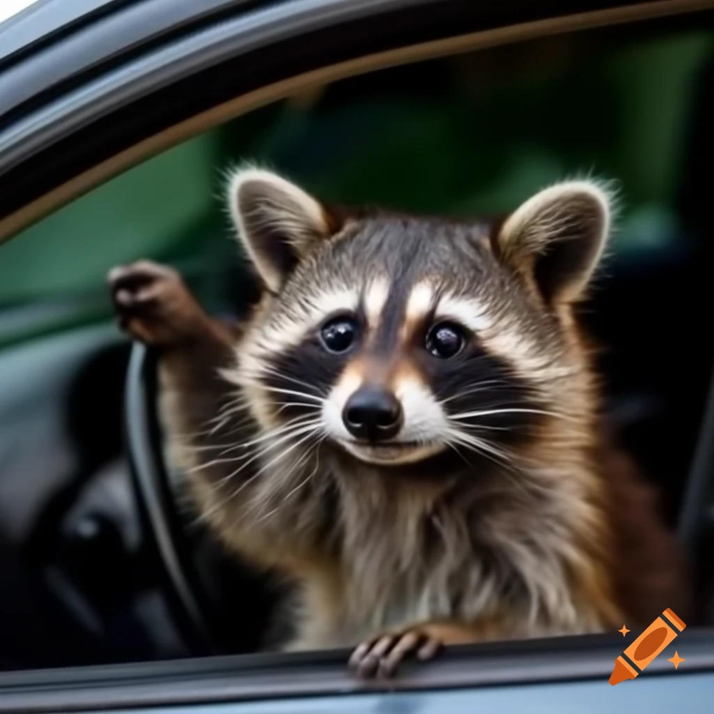 Raccoon repairing a car