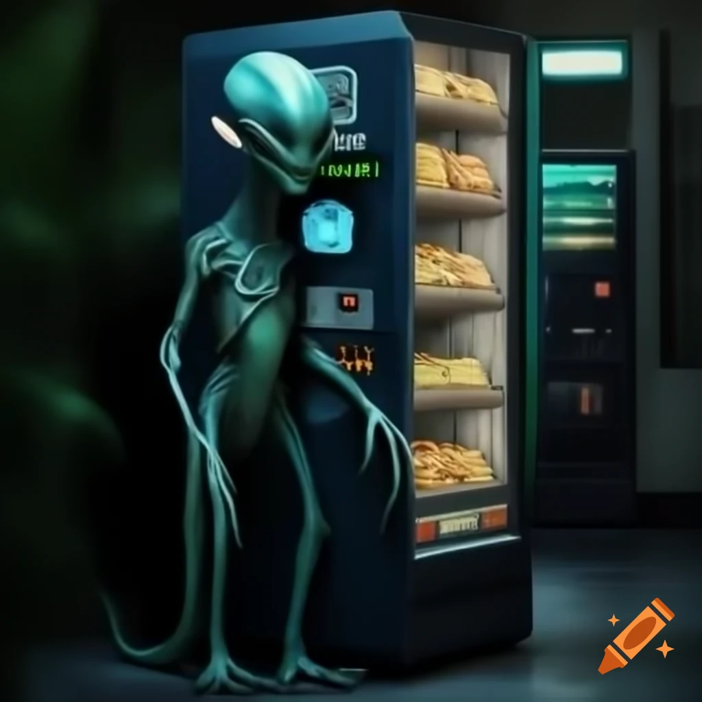 Alien technology vending machine filled with uniquely shaped alien snacks