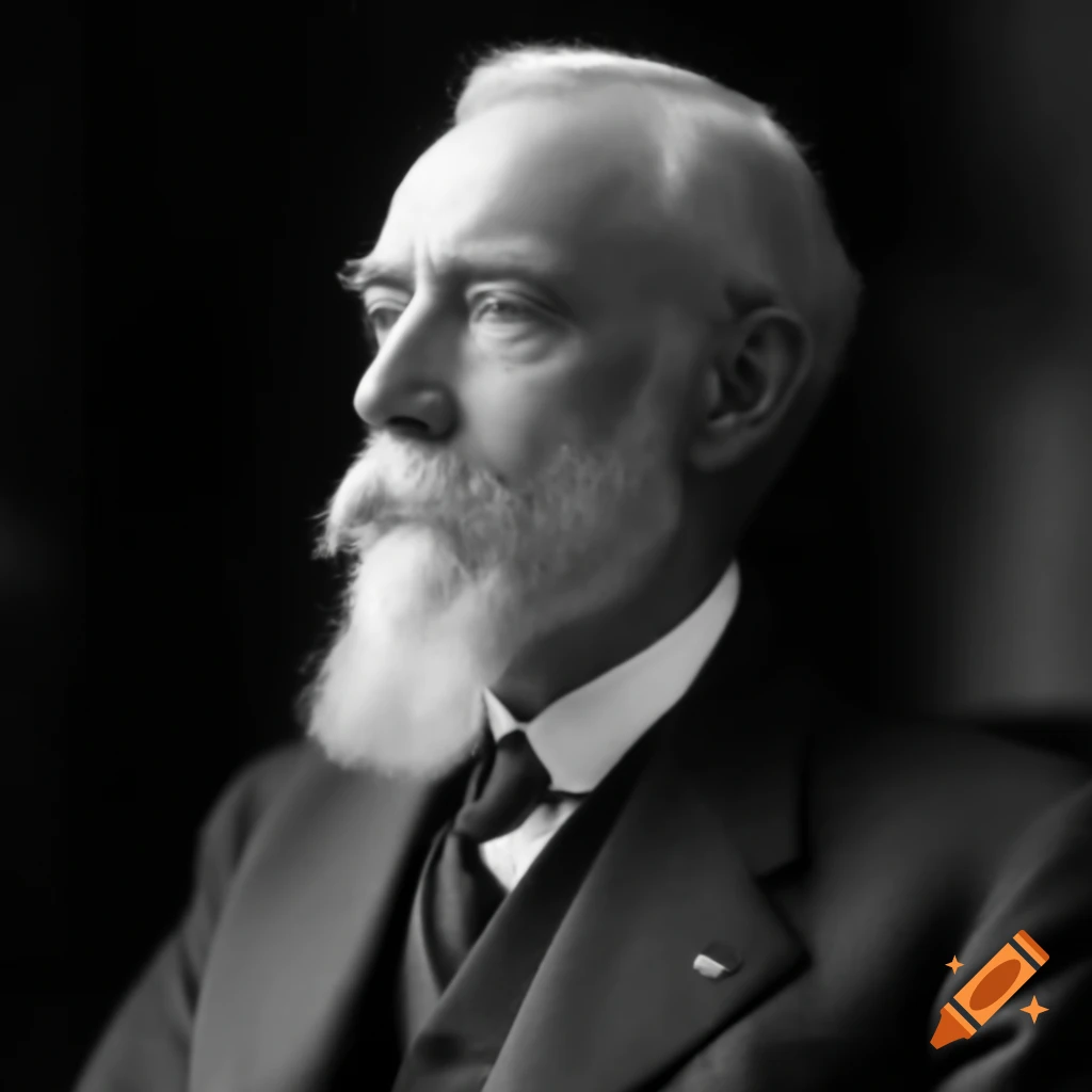 Thoughtful portrait of Alfred Nobel in a suit with a beard