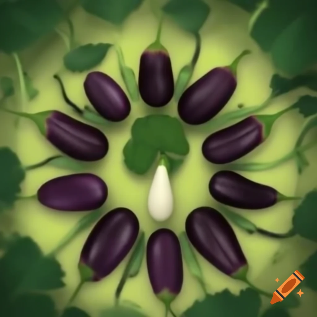 Tree eggplants touching tips in a circular formation