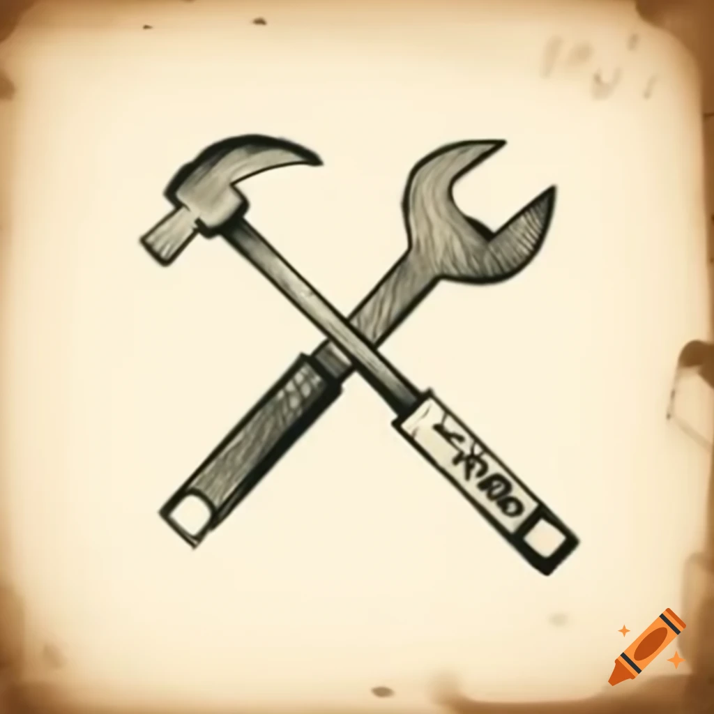 Japanese tools symbol in vintage ink style on plain background