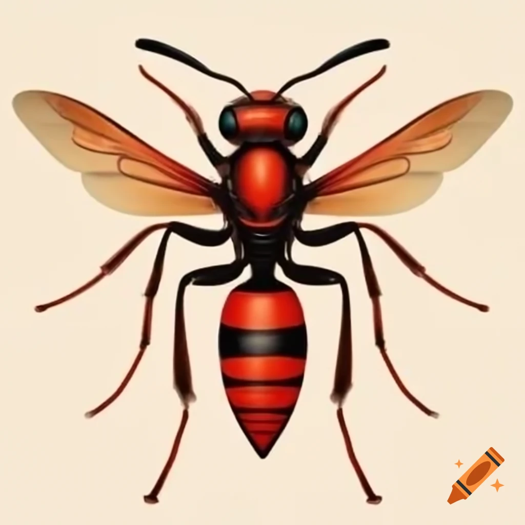 Graphic red wasp with wings and visible stinger