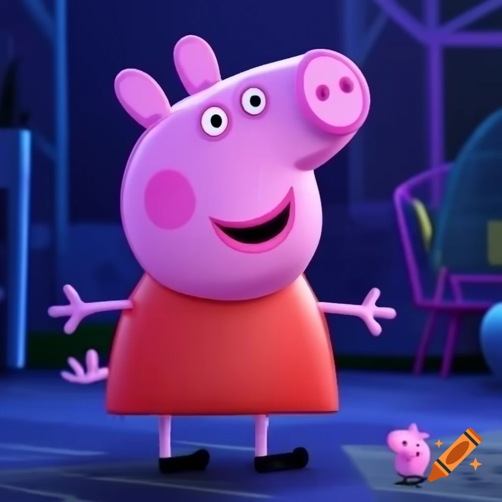 Cyberpunk themed Illustration Of Peppa Pig On Craiyon