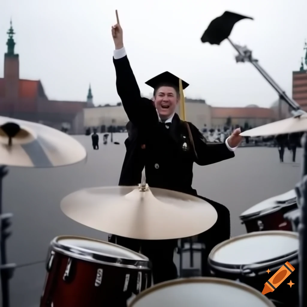 German paramedic drumming enthusiastically at Dome Square in Riga for 25th anniversary