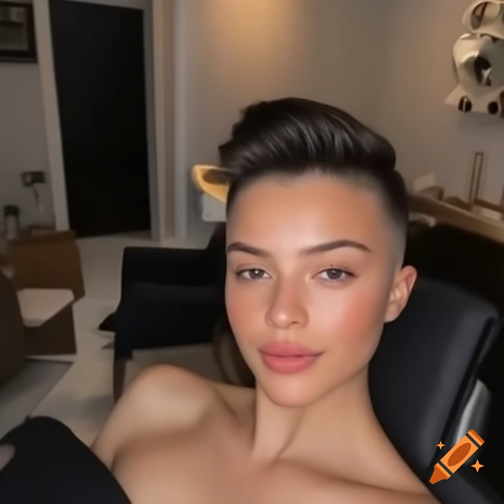 Young woman with undercut hairstyle relaxing in spa area
