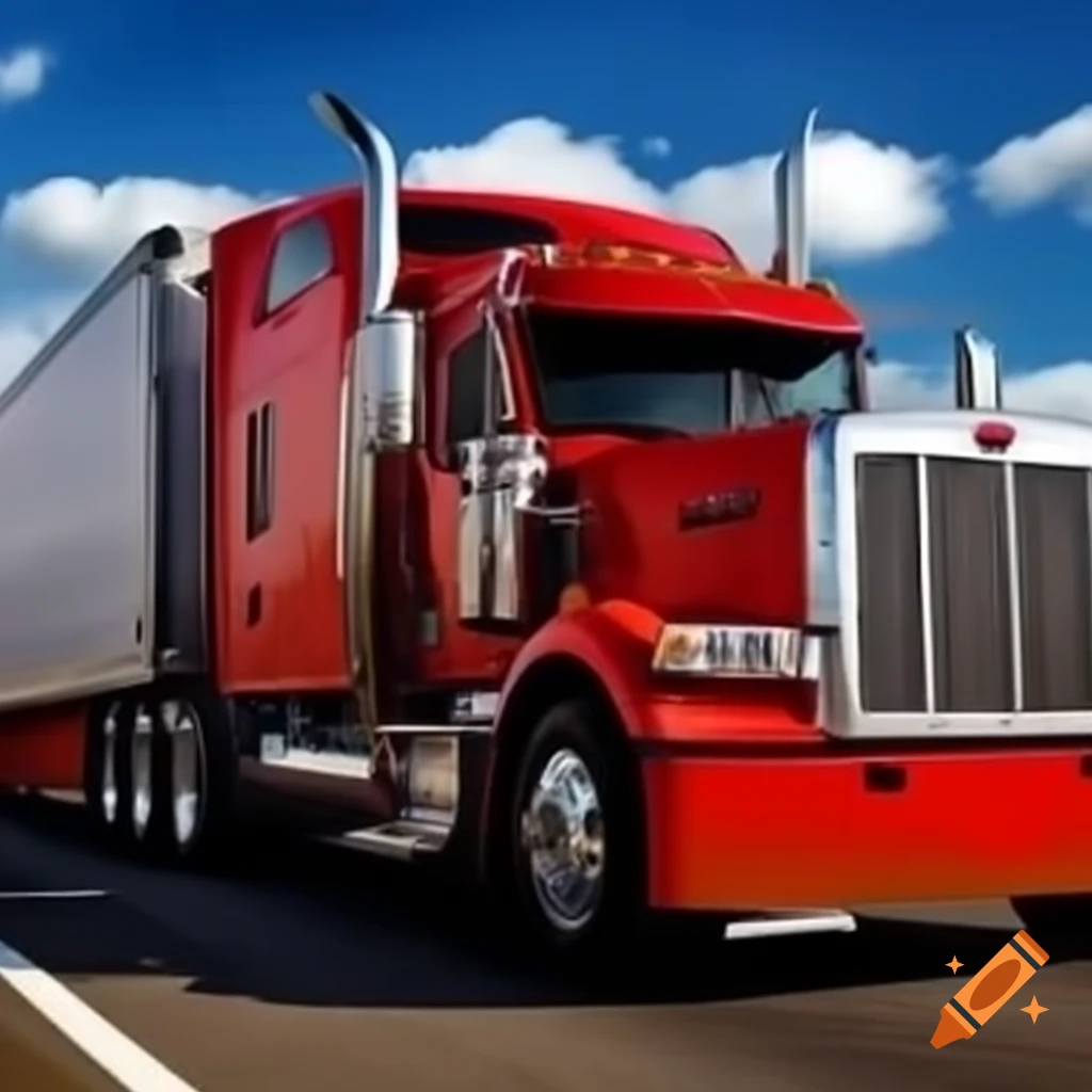 Red truck driving forward
