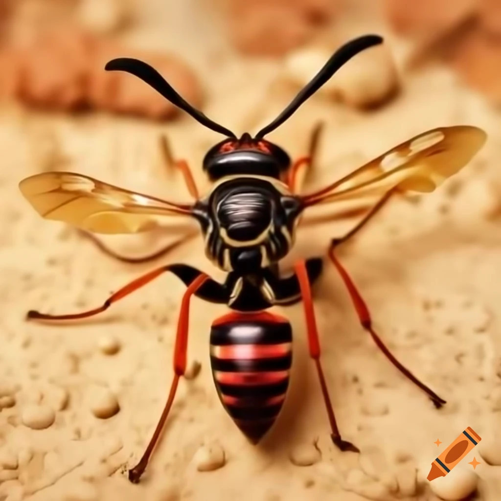 Red wasp displaying stinger in graphic media style on craiyon