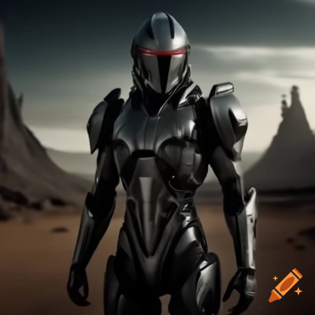 Futuristic knight in a wasteland setting