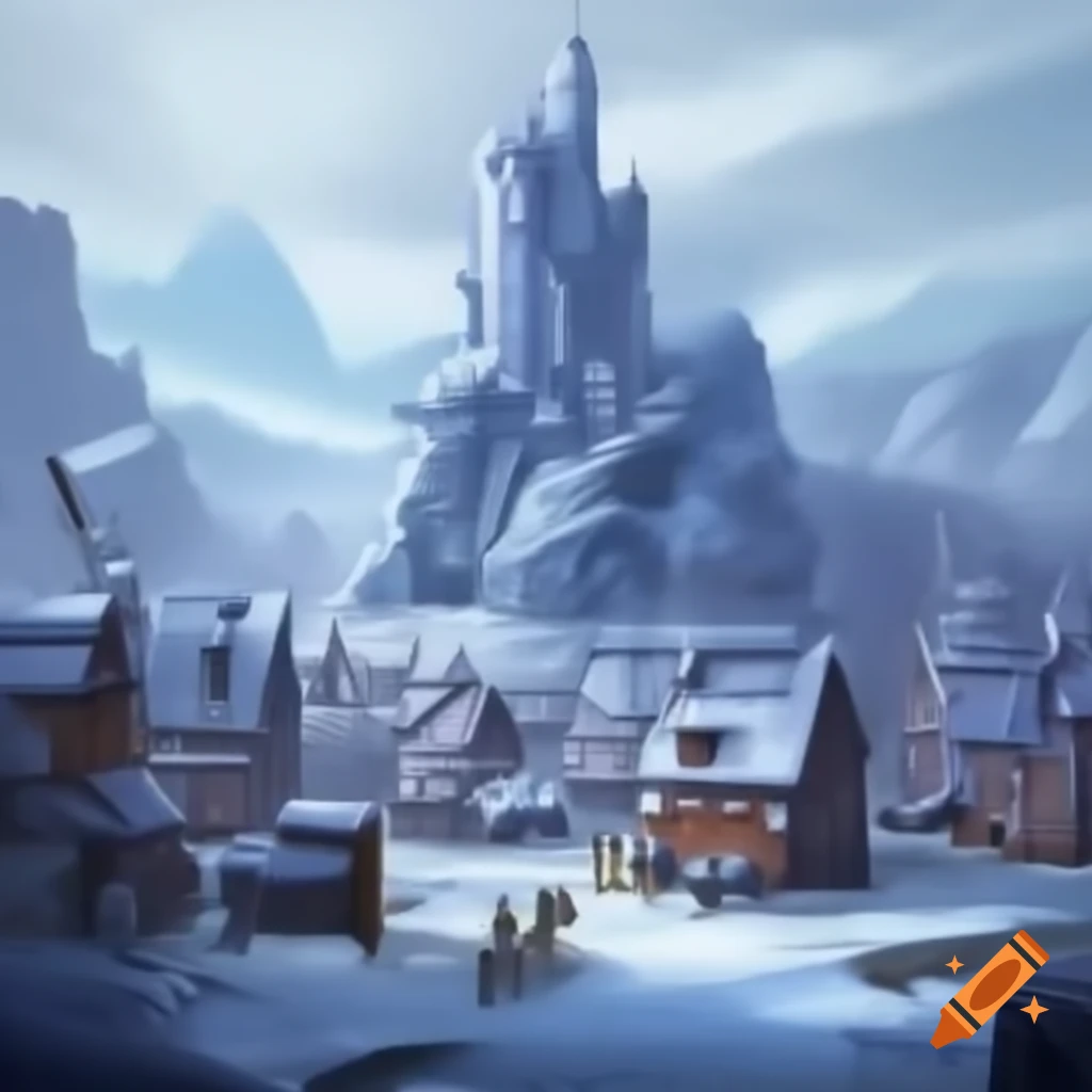 Frozen wasteland town featuring a small castle
