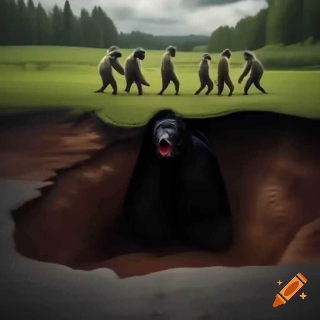 Angry apes emerging from sinkhole in rural USA