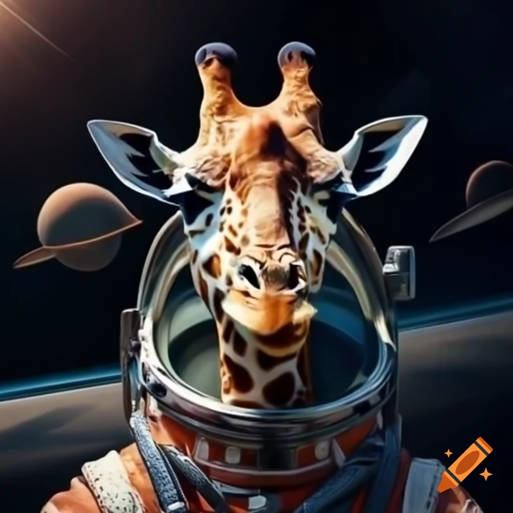 Giraffe in space suit on Saturn