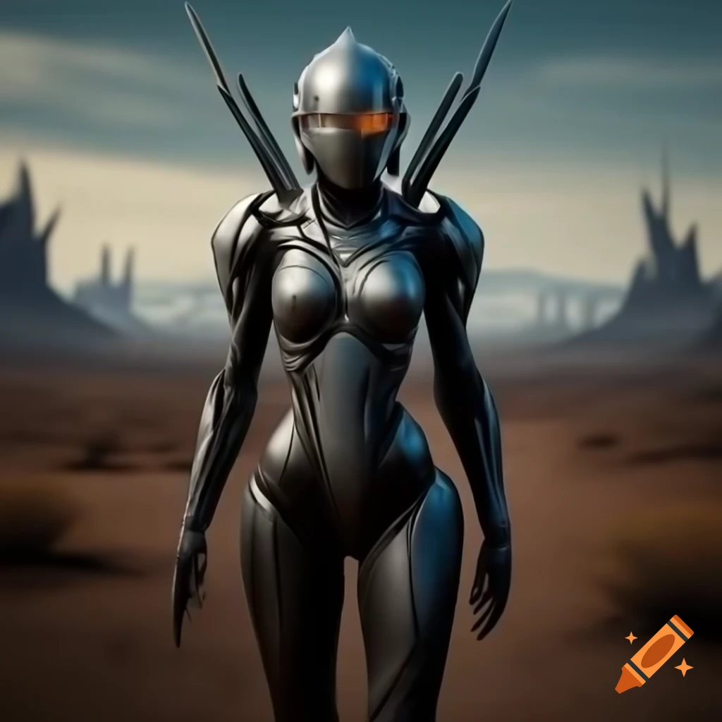 Futuristic knight standing in a desolate wasteland