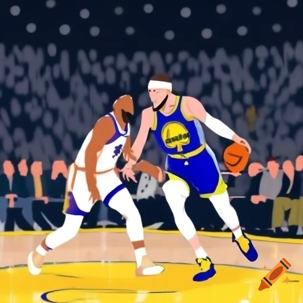 High-energy NBA game on Warriors court featuring players in action