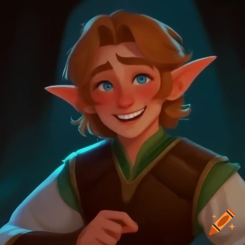 Male elven bard dancing joyfully