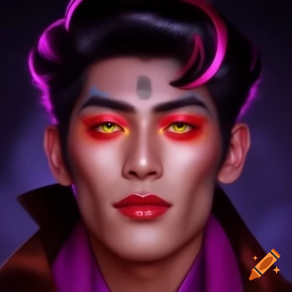 Portrait of a guy with heterochromia and unique hair on craiyon
