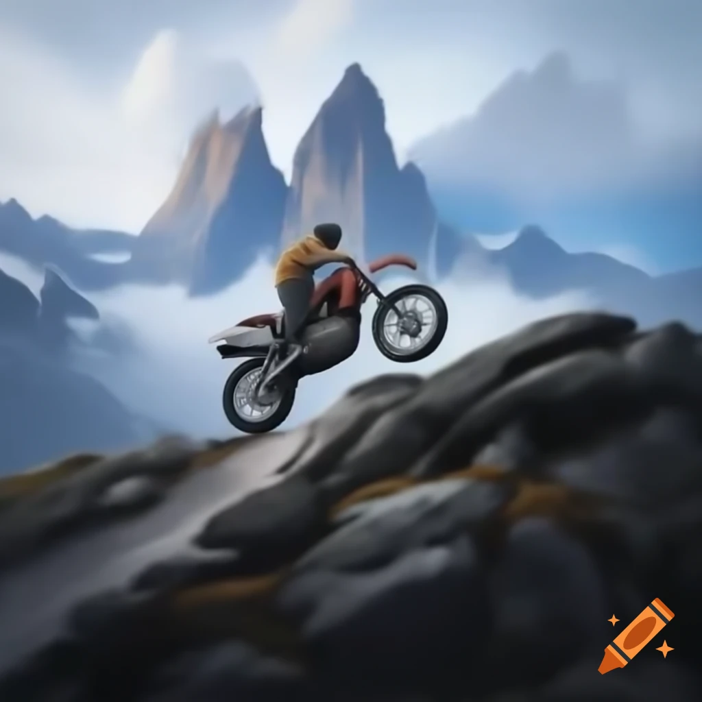Man riding motorbike across Fitz Roy mountain